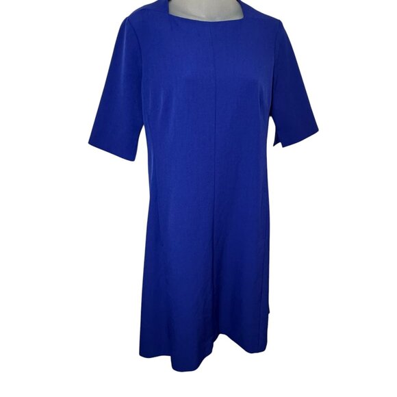M.M. LaFleur Emily Blue Stretch Knee Length Square Neck Sheath Dress Size 10 - Picture 5 of 12